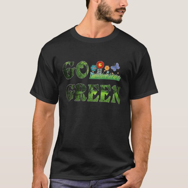 Camiseta Vá para a floresta verde e vegetariana. (Frente)