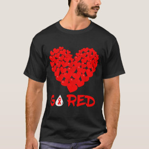 Camiseta Vá para o Coração Vermelho Conscientização sobre D