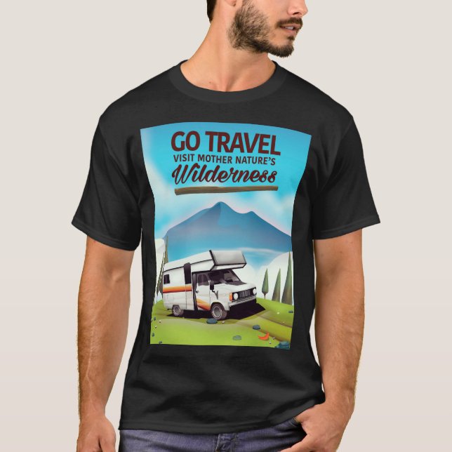 Camiseta Vá para Viagem, visite as naturezas-negras. (Frente)
