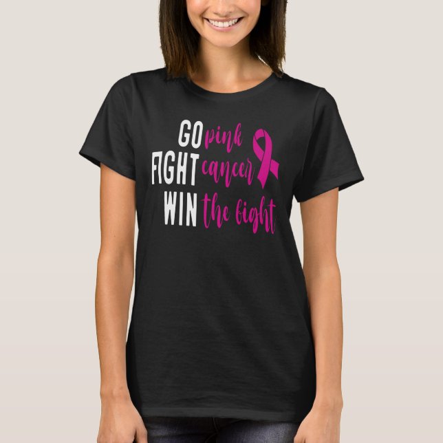 Camiseta Vá Rosa Lutar Cancer Ganhar A Luta, Motivacional (Frente)