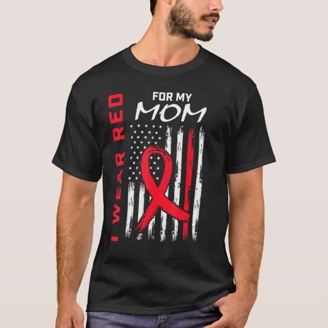 Camiseta Vá Vermelho Mãe Doença Cardíaca Bandeira Sensibili (Frente)