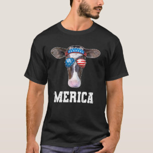 Camiseta Vaca 4 de Julho Bandeira Americana Meninos Homens
