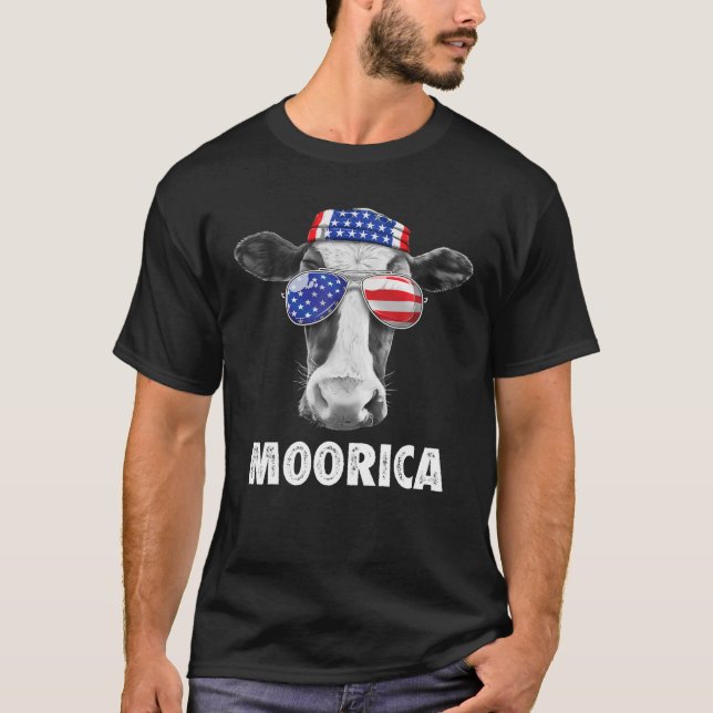 Camiseta Vaca 4 De Julho Moorica Merica Men American Flag S (Frente)