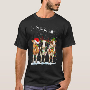 Camiseta Vaca Alegre Usa Chapéu de Rena Papai Noel Minha Ro