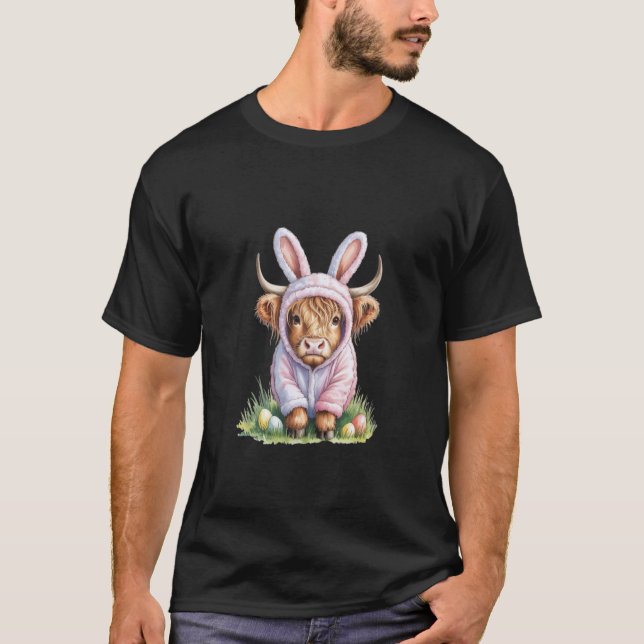 Camiseta Vaca Alta da Páscoa Coelhinho de Orelhas de Páscoa (Frente)