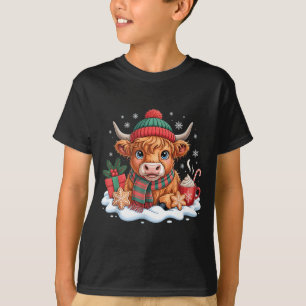 Camiseta Vaca Alta Escocesa de Natal Bezerra Fofa Chapéu de