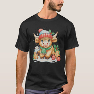 Camiseta Vaca Alta Escocesa de Natal Bezerra Fofa Chapéu do
