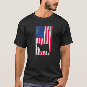 Camiseta Vaca Americana Bandeira EUA 4 De Julho Fazendeiro