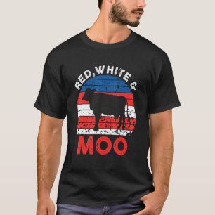 Camiseta Vaca Americana Fofa Moo Vermelha Branca 4 De Julho