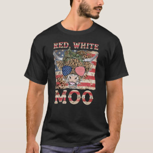 Camiseta Vaca Americana Fofa Moo Vermelha Branca 4 De Julho
