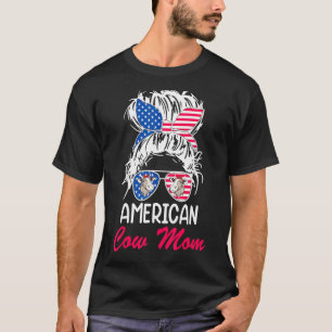 Camiseta Vaca Americana Mamãe Cabelo Desgrenhado Em Coque L