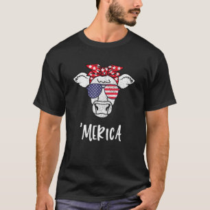 Camiseta Vaca Americana Merica Bandeira Americana Retro Vin