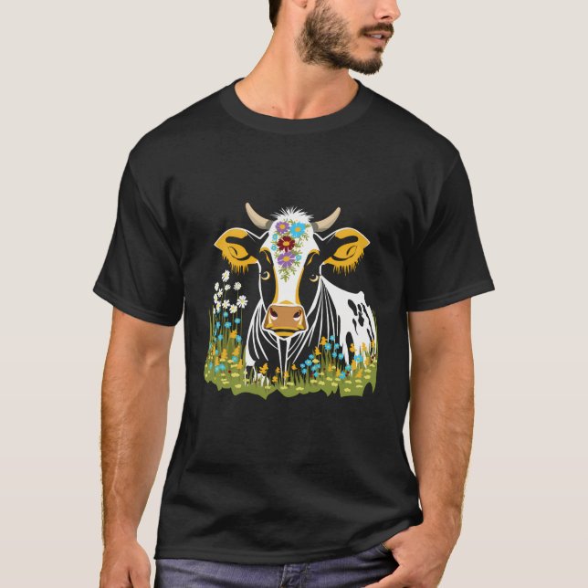 Camiseta Vaca Animal Com Flores (Frente)