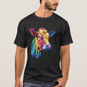 Camiseta Vaca Arco-Íris Colorida Cabeça de Vaca Arte Pop An