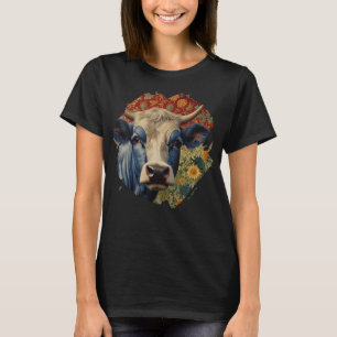 Camiseta Vaca azul retrô no girassol
