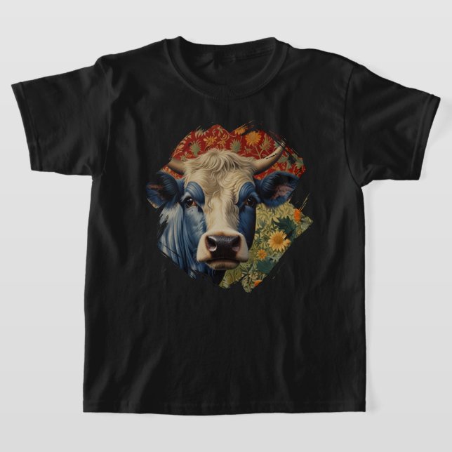 Camiseta Vaca azul retrô no girassol (Postura )