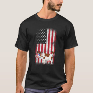Camiseta Vaca Bandeira Americana Meninos Meninas Homens Mul