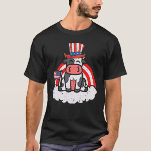 Camiseta Vaca Bandeira dos EUA Chapéu Alto Arco-íris 4 de J