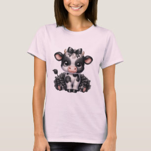 Camiseta Vaca-bebê branca em saia-Arco e Bolinhas - Fazenda