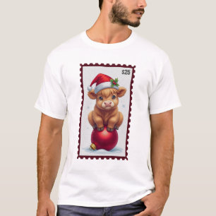 Camiseta Vaca-bebê de Natal bonita com Papai Noel sentado
