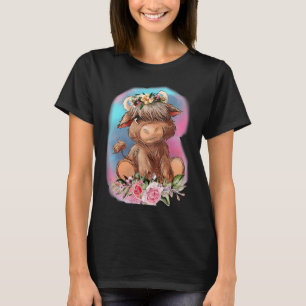 Camiseta Vaca Bebê Floral das Terras Altas Animais da Fazen