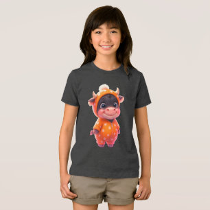 Camiseta Vaca Bebê Kawaii Capuz Laranja Pastel F