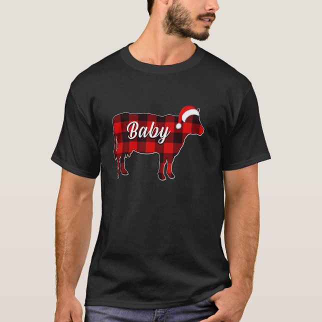 Camiseta Vaca Bebê Pajama Xadrez Vermelha Vaca Fome de Nata (Frente)