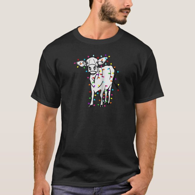 Camiseta Vaca Bela Luz de Natal Proprietário de Vaca Vaca V (Frente)