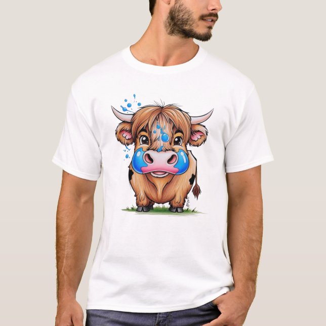 Camiseta vaca bochechenta, blusa azul (Frente)