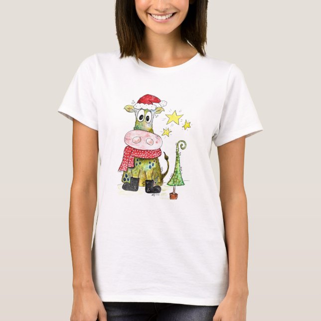 Camiseta Vaca branca de Natal (Frente)