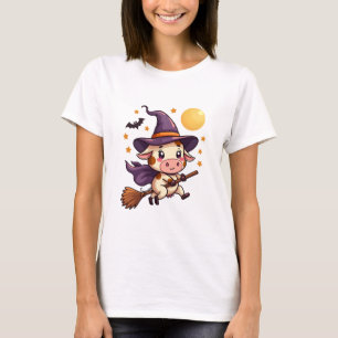 Camiseta Vaca Bruxa em um Cabo de Vassoura