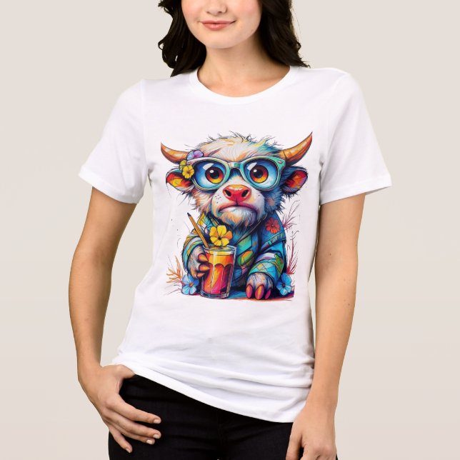 Camiseta Vaca Colorida com uma Bebida Refrescante (Frente)