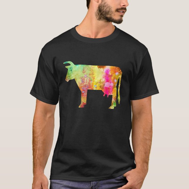 Camiseta Vaca Colorida em Aquarela (Frente)