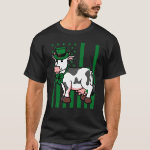 CAMISETA VACA COM CHAPÉU DE LEPRECHAUN BANDEIRA DOS EUA DIA