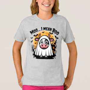 Camiseta Vaca com fantasma "Moo... Quero dizer Boo"