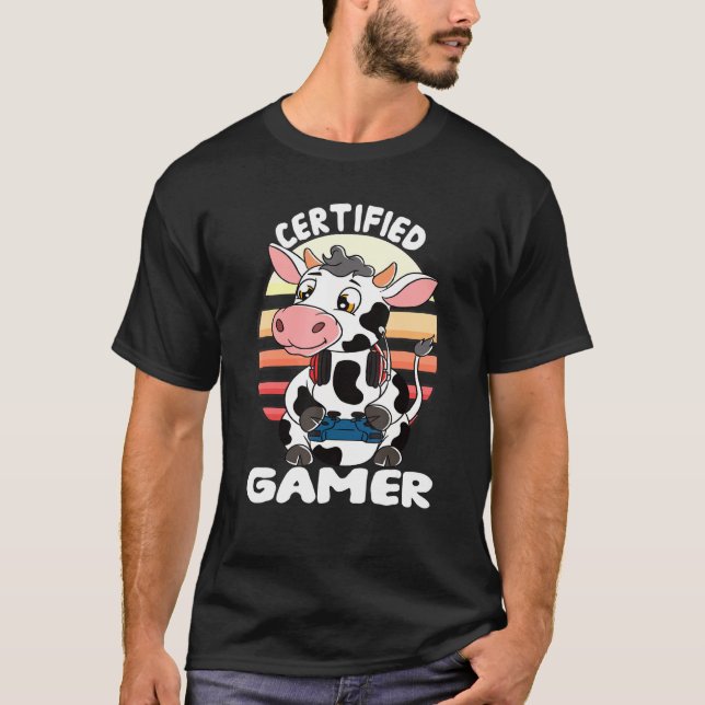 Camiseta Vaca Com Headset De Jogador Vaca Jogando Certifica (Frente)