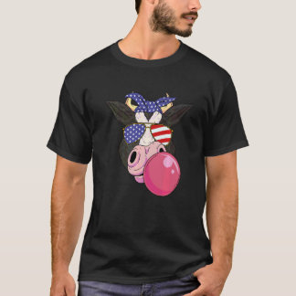 Camiseta Vaca Com Óculos De Sol Linda Vaca Com Bandeira Dos