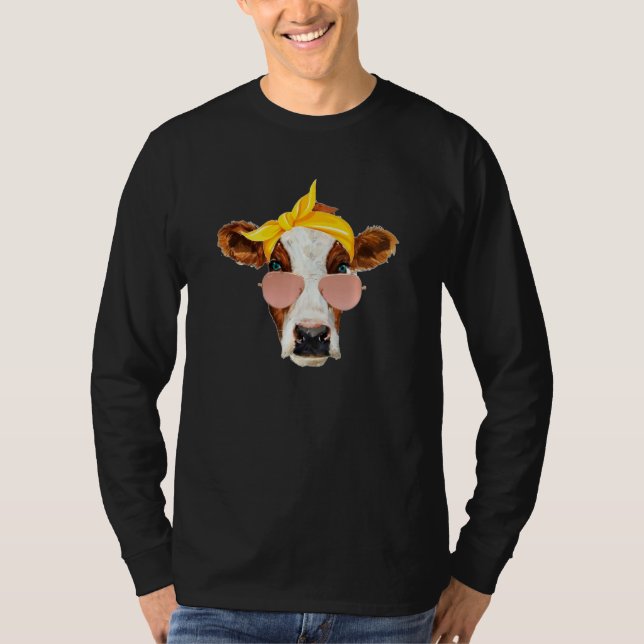 Camiseta Vaca Com Vidro Solar E Folha De Cabeça Engraçada R (Frente)