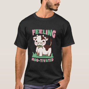 Camiseta Vaca comendo grama Kawaii Fofo Sentindo-se Moo-tiv