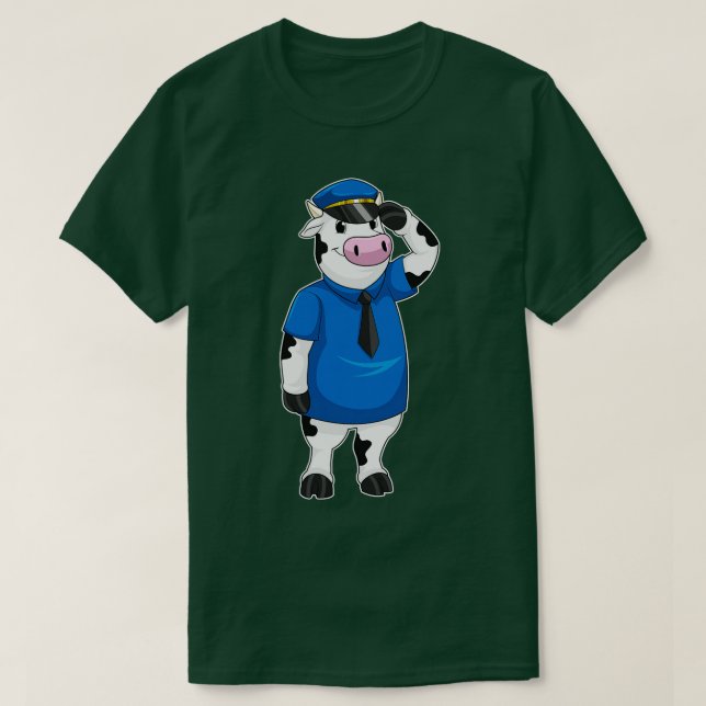Camiseta Vaca como agente da polícia com chapéu da polícia (Frente do Design)