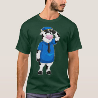 Camiseta Vaca como agente da polícia com chapéu da polícia