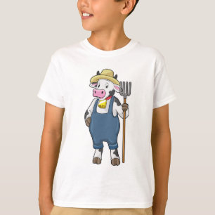 Camiseta Vaca como agricultor com Pitchfork