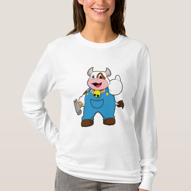 Camiseta Vaca como artesão com martelo (Frente)