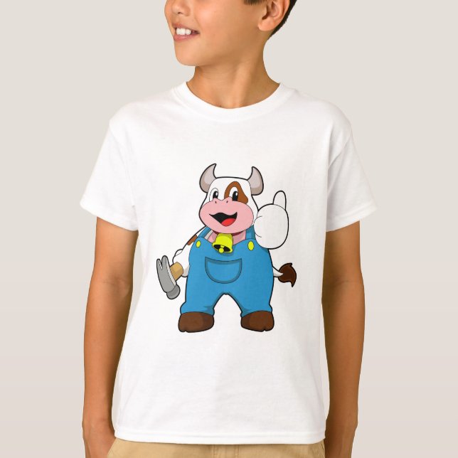 Camiseta Vaca como artesão com martelo (Frente)