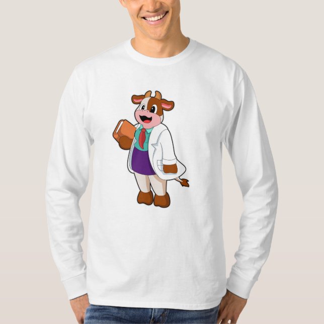 Camiseta Vaca como Enfermeira com Livro (Frente)