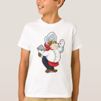 Vaca como Garçom com placa de serviço