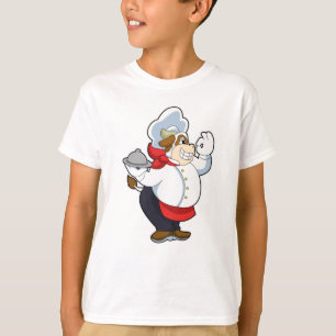 Camiseta Vaca como Garçom com placa de serviço