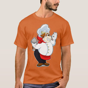 Camiseta Vaca como Garçom com placa de serviço
