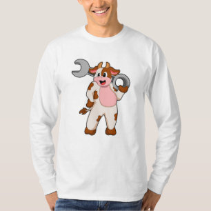 Camiseta Vaca como mecânica com chave inglesa