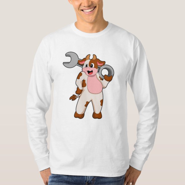 Camiseta Vaca como mecânica com chave inglesa (Frente)